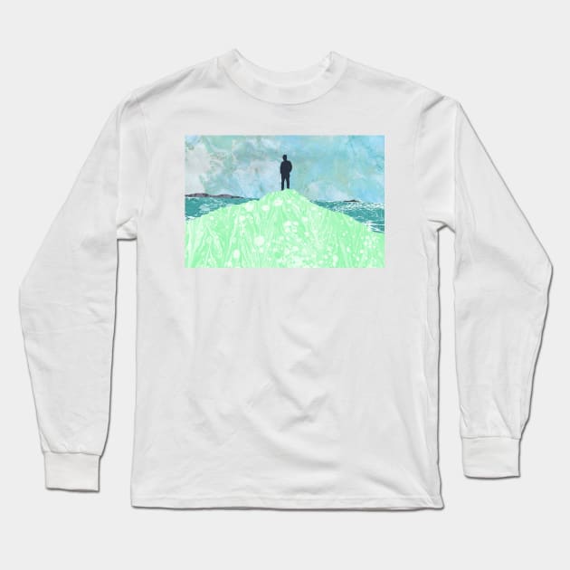 Marbled Paper Collage Staring at the Sea Long Sleeve T-Shirt by MarbleCloud